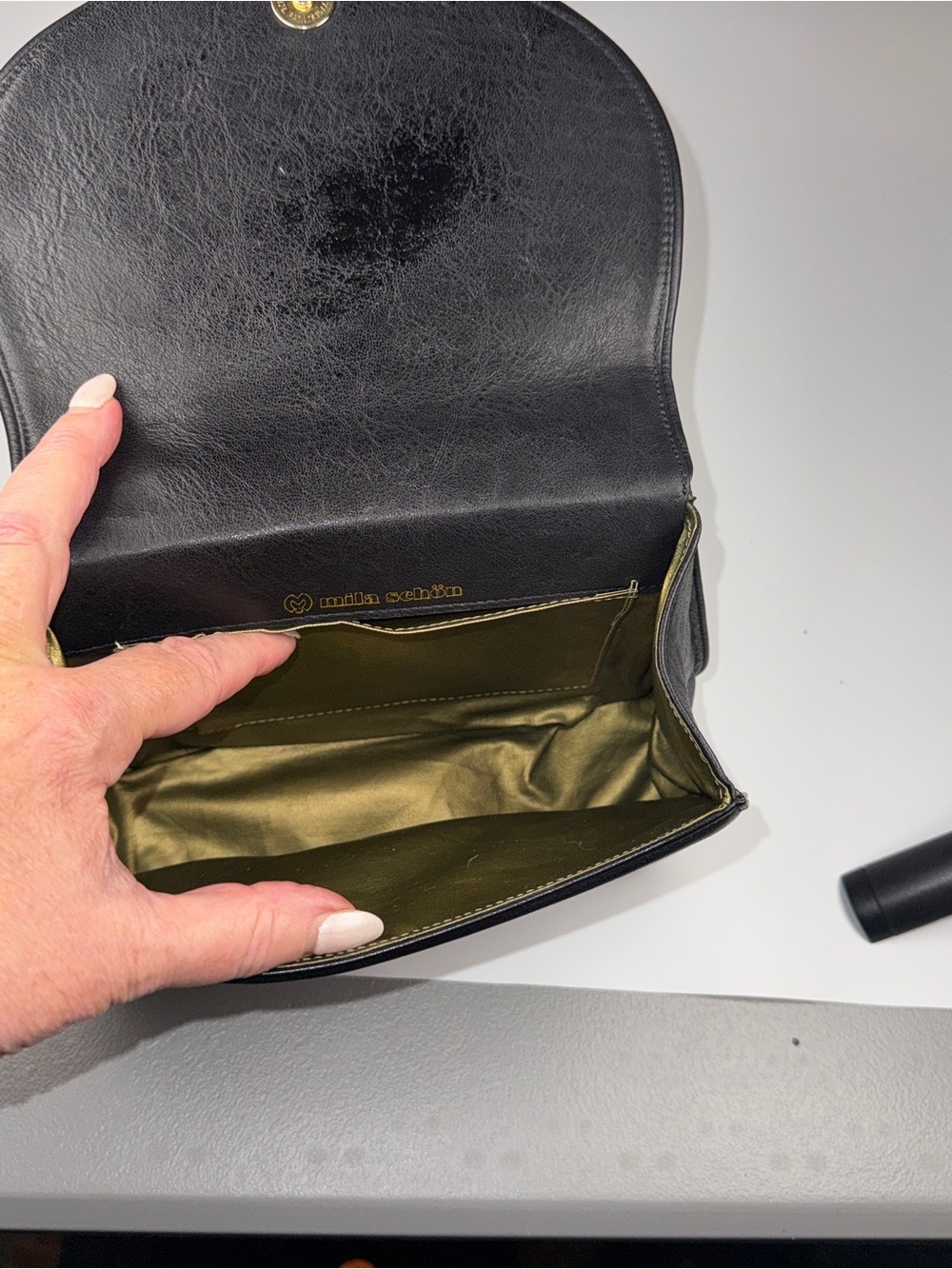Mila Schon black top handle purse with dust bag and box - Picture 8 of 14